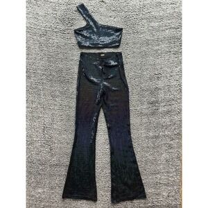 Dodo Bar Or Ada One-Shoulder‎ Sequined Crop Top & Sequined Flared Pants Size 40